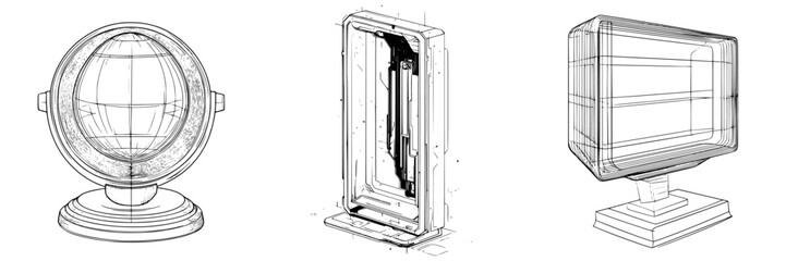 Poster - Vector illustrations of hand-drawn vintage and modern gadgets in a monochrome style