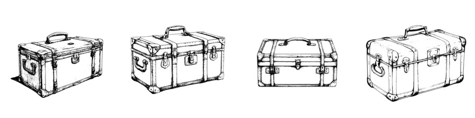 Poster - Hand-drawn vector illustration of various suitcase designs showcasing travel essentials and vintage style