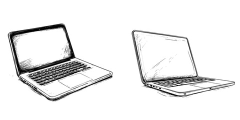 Poster - Vector sketch illustration of two laptops in hand-drawn style showcasing modern digital devices on a simple background