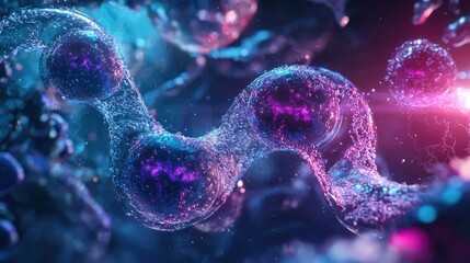 Poster - Abstract medical science illustration of an atomic nucleus with swirling energy.