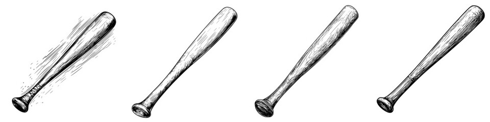 Poster - Vector illustration of a hand-drawn baseball bat in different motion stages depicting a striking action