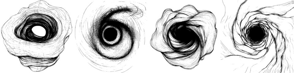 Poster - Vector illustration of abstract swirling forms in a hand-drawn style depicting movement and transformation