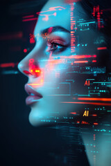 Fototapete - Modern computer chip with AI inscription. AI generative.
