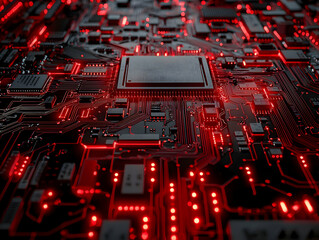Poster - Close-up Circuit Board with glowing red traces