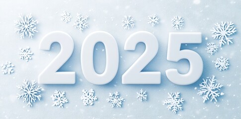 Wall Mural - Creative design featuring a festive representation of the year 2025 on a light background with snowflakes