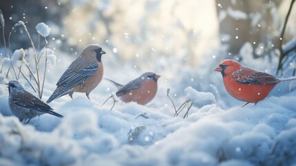 Sticker - Winter Wonderland: Birds in a Snowy Landscape