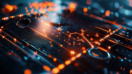 Poster - abstract futuristic illuminated circuit board with glowing connections