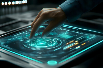 Poster - Hand interacting with futuristic touch screen display