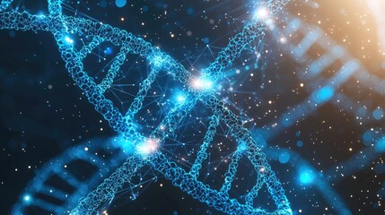 Poster - Artistic representation of interconnected neurons, molecules, and DNA strands glowing in blue.