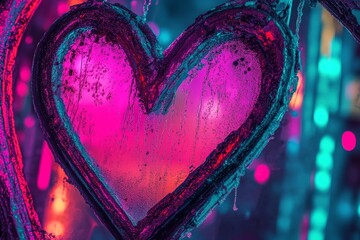 Poster - A heart shape filled with vibrant colors emits radiant lights against a blurred abstract backdrop