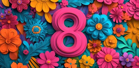Poster - Vibrant colors and floral elements come together in a festive eight-shaped design perfect for celebrations