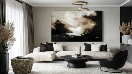 Leinwandbilder - Bold, artistic black and white abstract masterpiece with premium appeal.