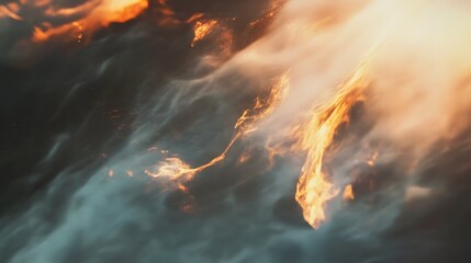 Poster - Captivating image showcasing a mesmerizing blaze of fiery flames engulfing the scene with dramatic intensity and an ethereal almost surreal beauty  The image conveys a sense of energy power