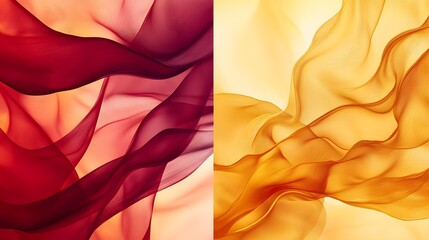 Wall Mural - Abstract flowing translucent fabric in shades of red and gold