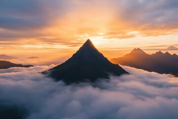 Wall Mural - Majestic Mountain Peak Above Clouds at Sunrise Scenery, Nature & Landscape Usage