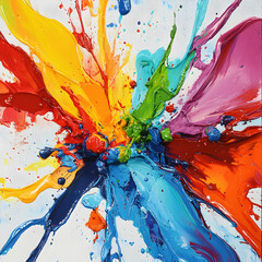 Poster - Rainbow Explosion: A vibrant, dynamic explosion of rainbow colors creating an abstract masterpiece. The energy and movement of the paint are captivating.