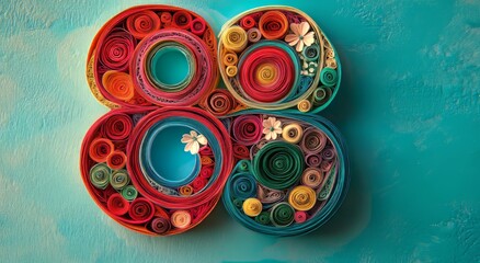 Poster - A blue-hued background complements the colorful number eight embellished with floral patterns for creative inspiration