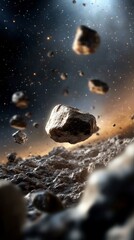 Wall Mural - vast asteroid field reveals floating rocks amidst cosmic chaos in deep space environment