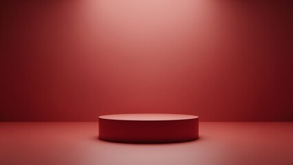 Poster - Pedestal of platform display with modern stand podium on red room background. Blank Exhibition stage backdrop or empty product shelf. 3D rendering