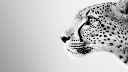 Wall Mural -   a black and white photo of a cheetah's face against a white background