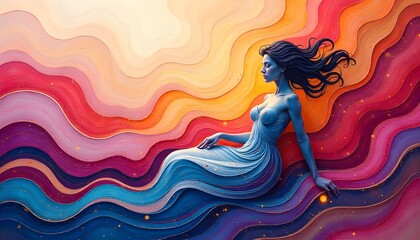 Poster - international women's day An abstract representation of feminine energy, using flowing lines, vibrant colors, and organic shapes to convey strength, resilience, and creativity