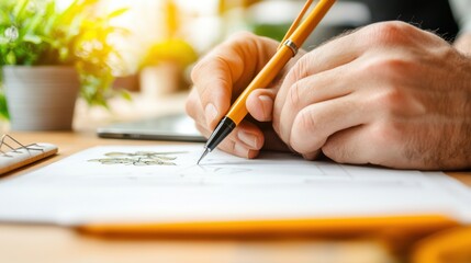 Poster - Focused Writer Diligently Crafting Ideas and Plans on Paper in Organized Workspace