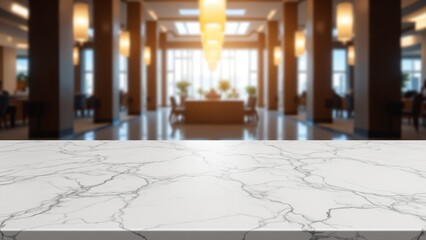 Aufkleber - White stone marble table top and blurred abstract background from interior building banner background