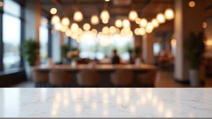 Aufkleber - White stone marble table top and blurred abstract background from interior building banner background