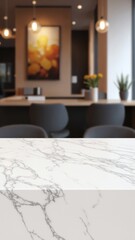 Aufkleber - White stone marble table top and blurred abstract background from interior building banner background