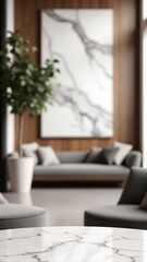 Aufkleber - White stone marble table top and blurred abstract background from interior building banner background