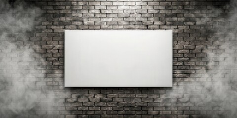 Wall Mural - Blank horizontal canvas frame on old grey brick wall with soft smoke effect