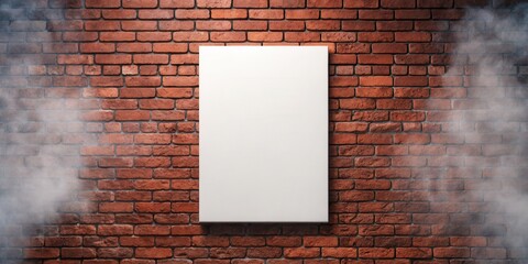 Wall Mural - Blank vertical canvas frame on old red brick wall with soft smoke effect