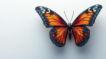 Wall Mural - Monarch butterfly with wings spread white background nature.