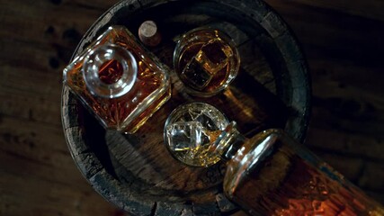 Fototapete - Super Slow Motion of Pouring Whiskey or Rum, Top View Shot. Camera placed on Motion Control System. Filmed on High Speed Cinema Camera, 1000 fps. Low Depth of Focus.
