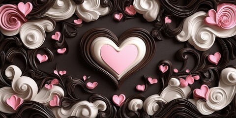 Canvas Print - Elegant Chocolate And Cream Heart Design With Pink Accents