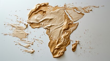 Aufkleber - A creative digital illustration of the African continent, sculpted using golden paint strokes on a white background. The textured surface adds depth and a unique artistic appeal. AI generated.