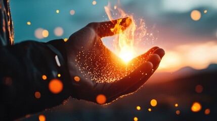 Poster - Glowing Spark of Energy and Potential in the Palm of a Hand