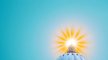 Wall Mural - Dome shines in Rome with burst of sunlight. Travel ad, religious article