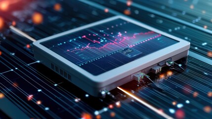 Poster - futuristic digital data analytics dashboard on tablet device screen