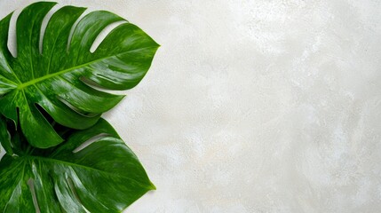 Wall Mural -  a Monstera deliciosa plant with its lush green leaves on a white background The leaves are a vibrant green color and have a glossy texture The background is a bri