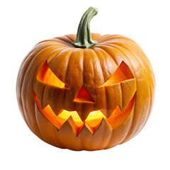 spooky halloween jackolantern pumpkin glowing bright orange face fall evil on transparent background