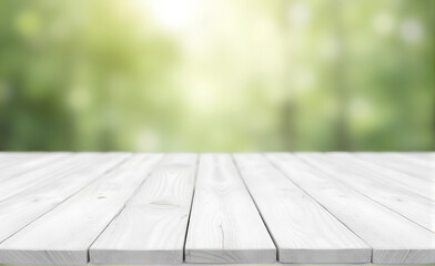 Wall Mural - white wood table top on blurred abstract background