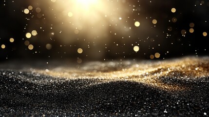 Wall Mural -  a black and gold glitter background with bokeh lights, creating a beautiful and mesmerizing effect