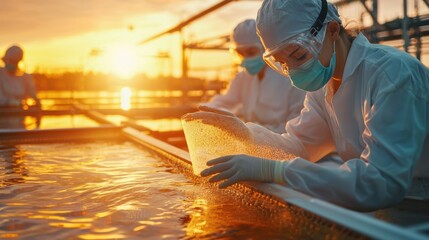 Poster - Medical Researcher Analyzing Lab Sample During Serene Sunset