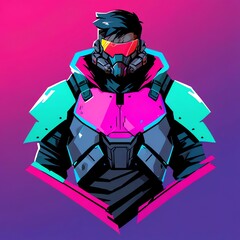 Sticker - Neon Retro-Futuristic Warrior: A Digital Art Masterpiece