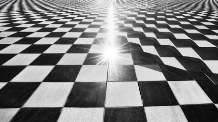 Poster - mesmerizing geometric checkerboard pattern on minimalist black and white floor