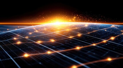 Poster - futuristic solar power grid glowing in the sky with renewable energy technology