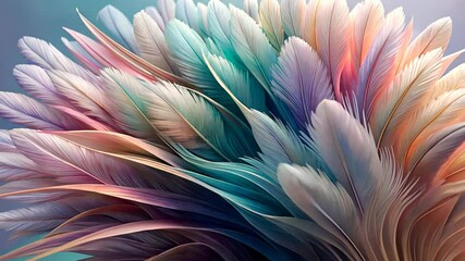 Poster - Colorful display of soft feathers creates a captivating visual experience in abstract art. Generative AI