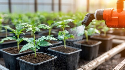 Poster - Flourishing Seedlings in a Hydroponic Greenhouse with Watering Equipment