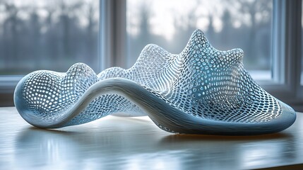 Aufkleber - Abstract 3D-printed sculpture on table near window
